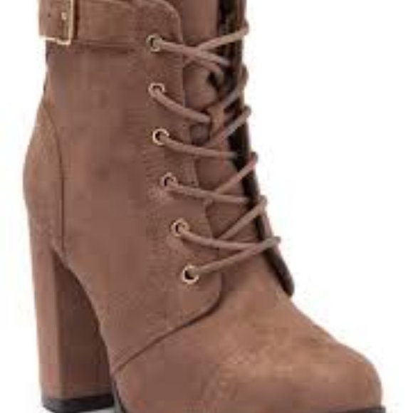 Suede Lace-Up Block Heel Bootie - Picture 2 of 9